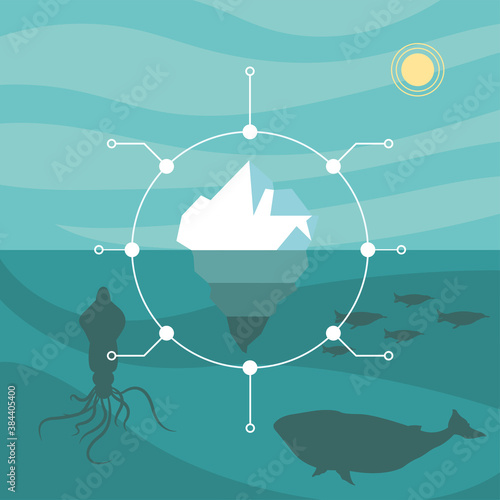 iceberg infographic with whale octopus and penguins vector design