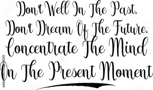 Don't Well In The Past, Don't Dream Of The Future. Concentrate The Mind On The Present Moment Calligraphy Black Color Text on White Background