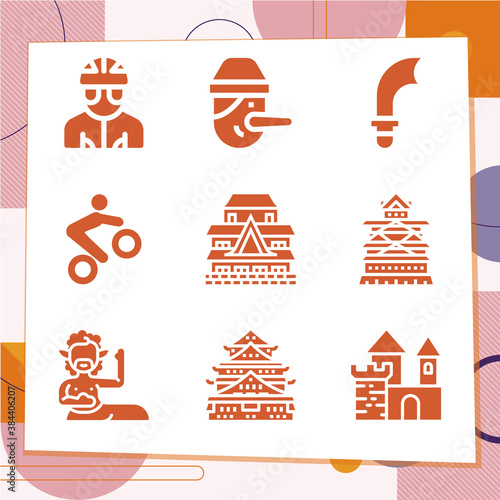 Simple set of 9 icons related to illusions
