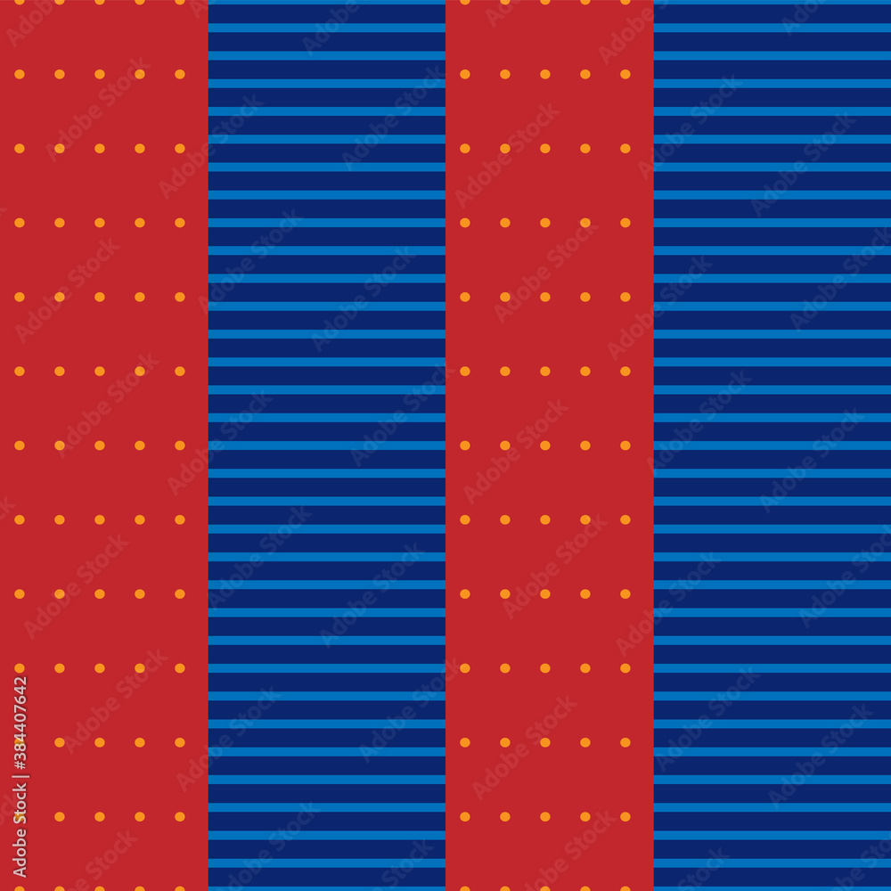 Obraz premium Seamless dot stripe pattern red blue. Vector image