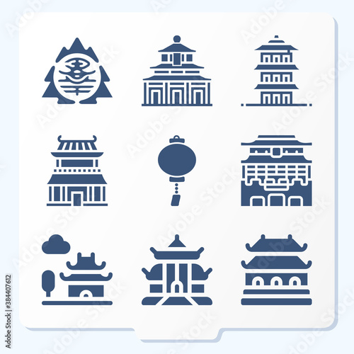 Simple set of 9 icons related to tibet