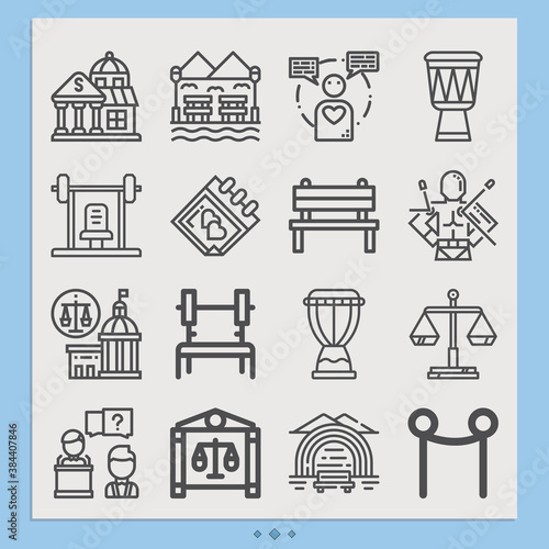 Simple set of judiciary related lineal icons.