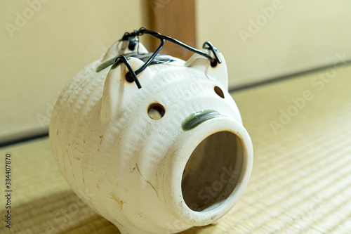 Pig Kayariki (Japanese style mosquito repellant container) for contain spiral shaped incense katori-Senko. photo