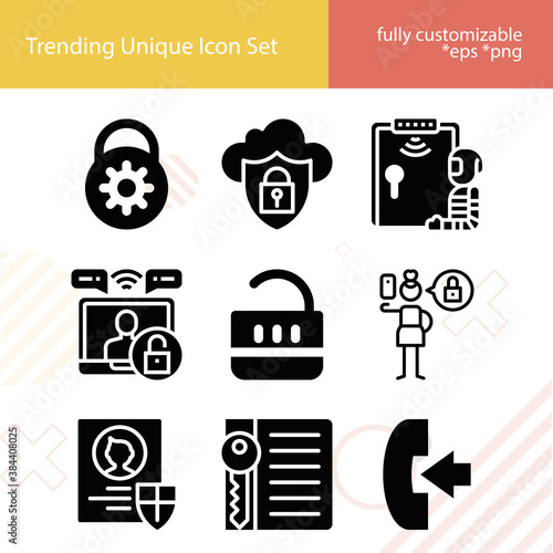 Simple set of intrusion related filled icons.