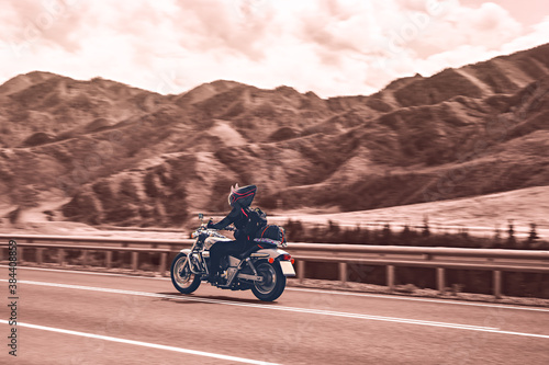 Motorcyclist in the mountains