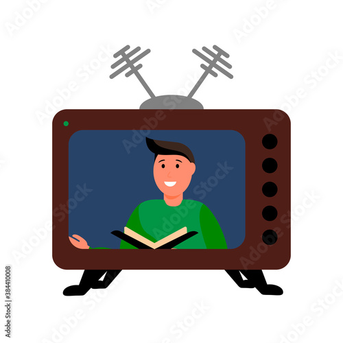 TV with antennas on legs. Silhouette. Black and white image.