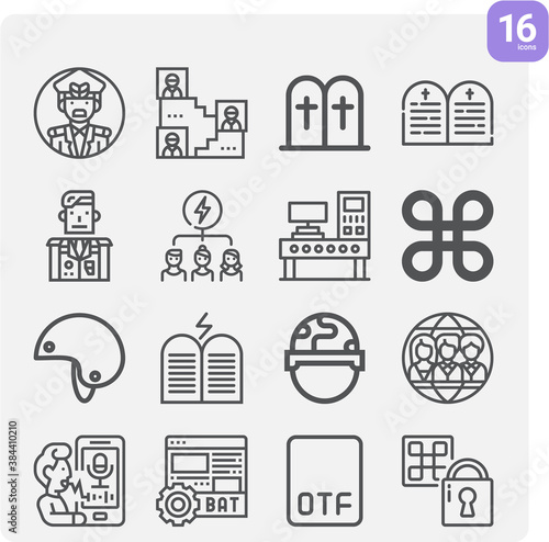Simple set of commandment related lineal icons.