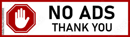 No Ads Thank You Rectangular Warning Sticker Sign for Post Mail Box with Text and Stop Hand Icon. Vector Image.