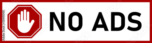 No Ads Rectangular Warning Sticker Sign for Post Mail Box with Text and Stop Hand Icon. Vector Image.