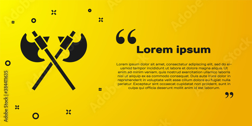 Black Crossed medieval axes icon isolated on yellow background. Battle axe, executioner axe. Medieval weapon. Vector.