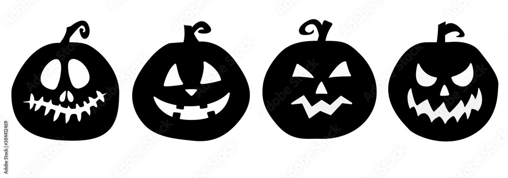 Lantern silhouette set. Black jack-o-lantern set vector. Isolated ...