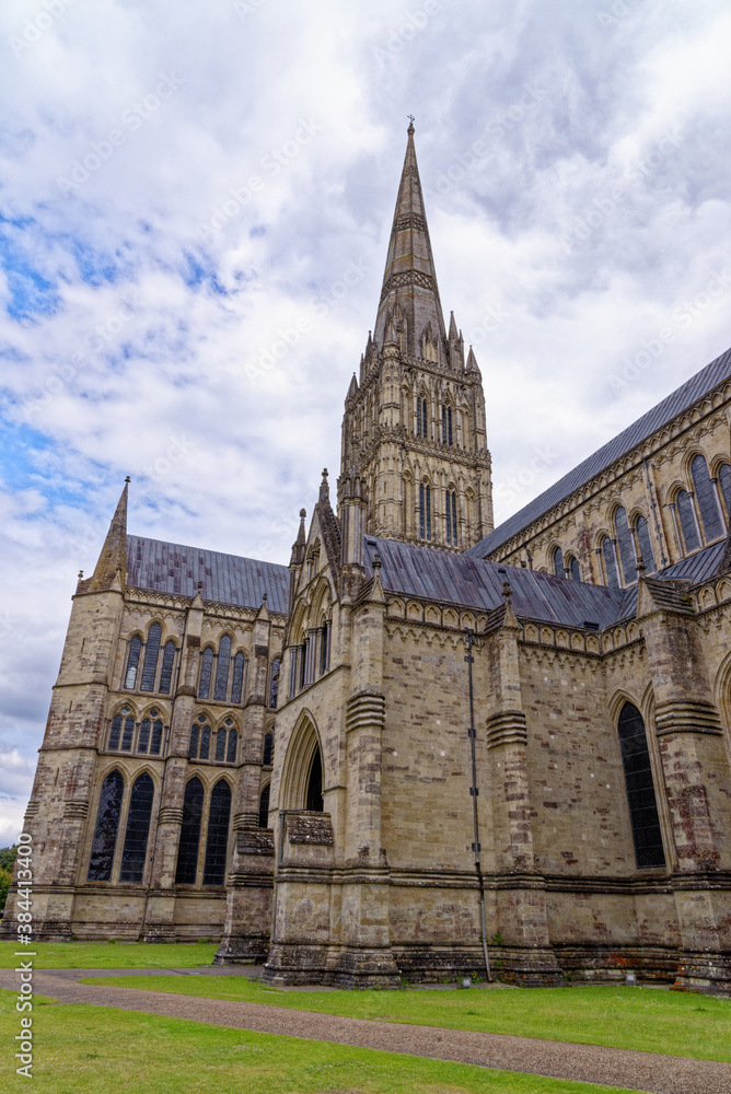 Medieval spire of Salisbury cathedral in the close Salisbury, Wiltshire, England, United Kingdom Medieval spire of Salisbury cathedral in the close Salisbury, Wiltshire, England, United Kingdom