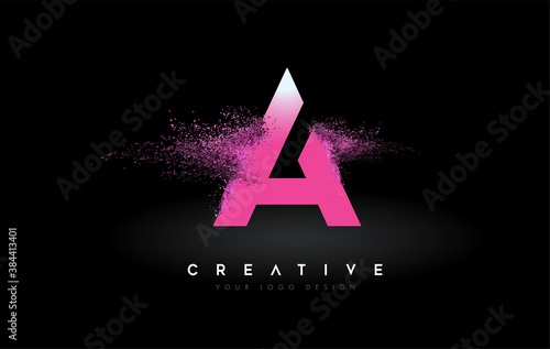 A Letter Logo with Dispersion Effect and Purple Pink Powder Particles Expanding Ash Vector