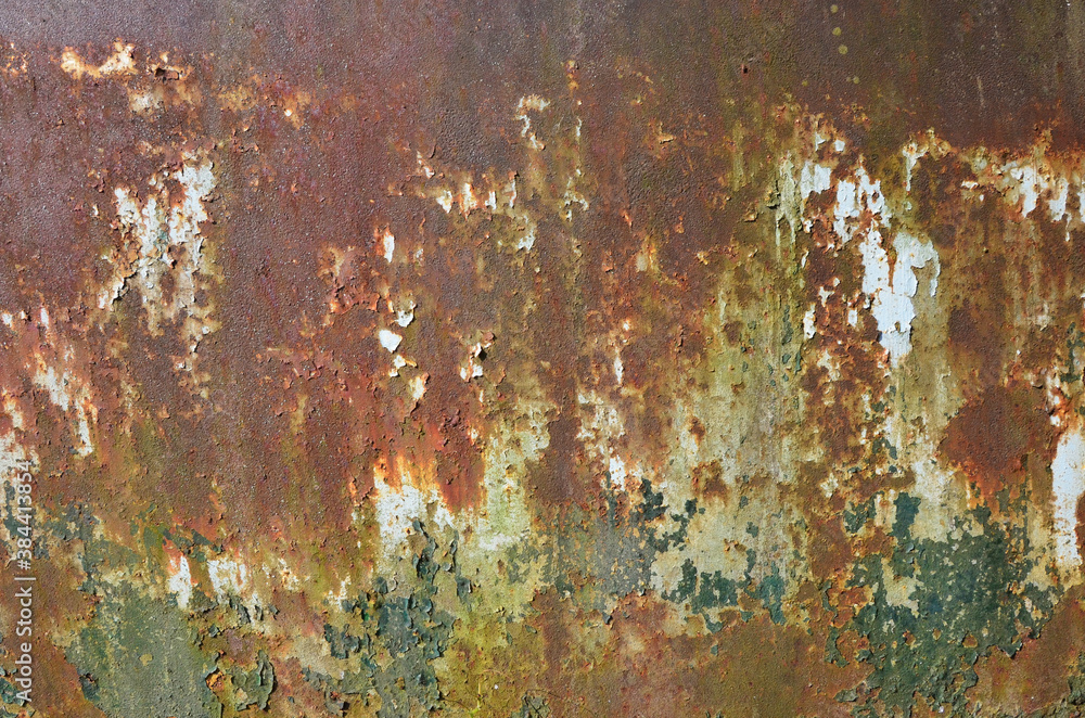 Fototapeta Old rusty metal. Metallic corrosion. Iron sheet spoiled by time. Beautiful rusty background