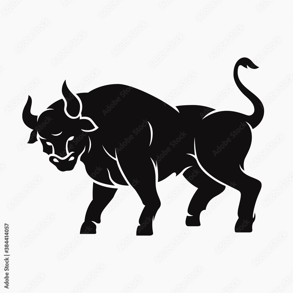Vector bull silhouette isolated on white. Symbol of new year 2021 according to the eastern calendar. Cattle illustration. Bull icon. Eps 10