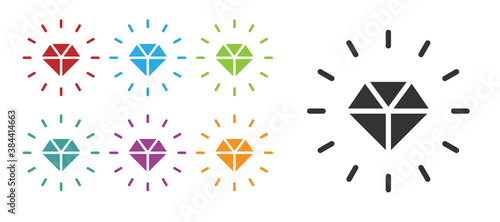 Black Diamond icon isolated on white background. Jewelry symbol. Gem stone. Set icons colorful. Vector.