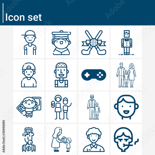 Simple set of male offspring related lineal icons.