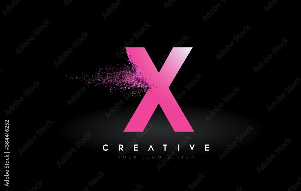 X Letter Logo with Dispersion Effect and Purple Pink Powder Particles ...