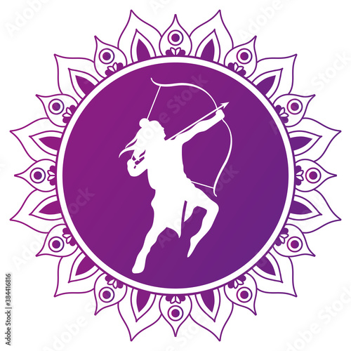 dussehra lord ram white silhouette on purple mandala vector design