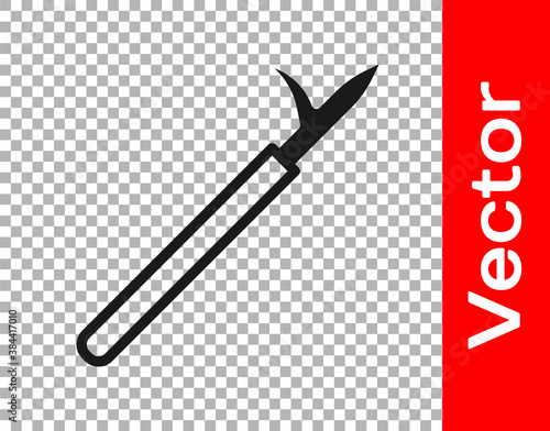 Black Metal pike pole with wooden handle icon isolated on transparent background. Spear, pickaxe, hook hand extinguishing instrument and tool for fireman. Vector.