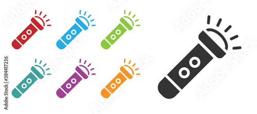 Black Flashlight icon isolated on white background. Set icons colorful. Vector.