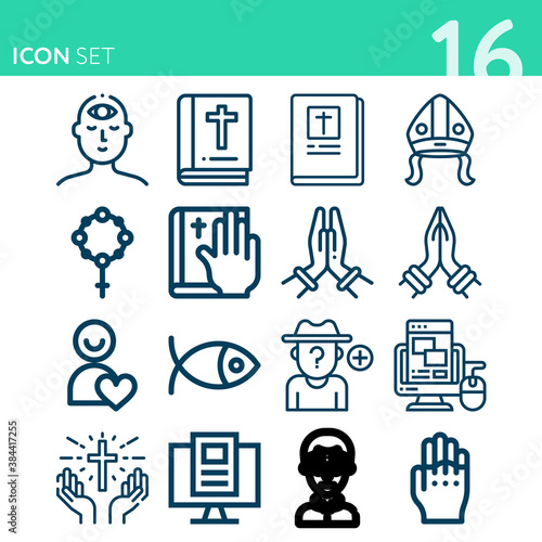 Simple set of 16 icons related to adherents