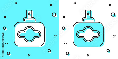 Black line Perfume icon isolated on green and white background. Random dynamic shapes. Vector.