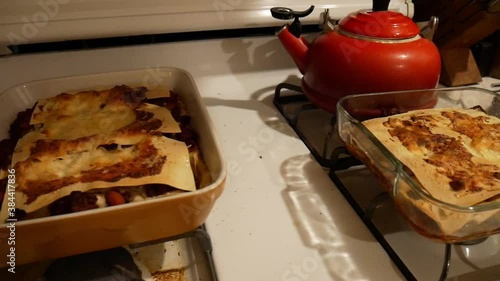 cooking lasagnas in the kitchen photo