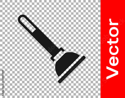 Black Rubber plunger with wooden handle for pipe cleaning icon isolated on transparent background. Toilet plunger. Vector.