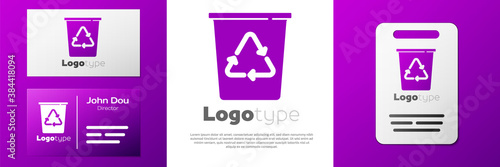 Logotype Recycle bin with recycle symbol icon isolated on white background. Trash can icon. Garbage bin sign. Recycle basket sign. Logo design template element. Vector.