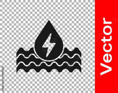 Black Water energy icon isolated on transparent background. Ecology concept with water droplet. Alternative energy concept. Vector.