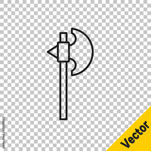 Black line Medieval axe icon isolated on transparent background. Battle axe, executioner axe. Medieval weapon. Vector.