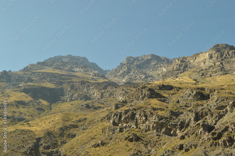 Obraz premium Driving through the windy mountain roads of the High Andes between Chile and Argentina