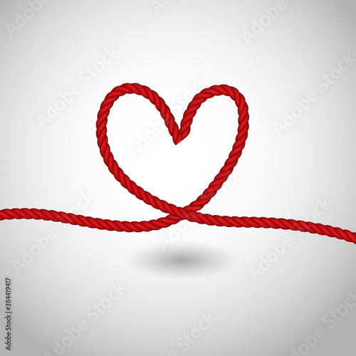 heart made of rope texture red color vector.