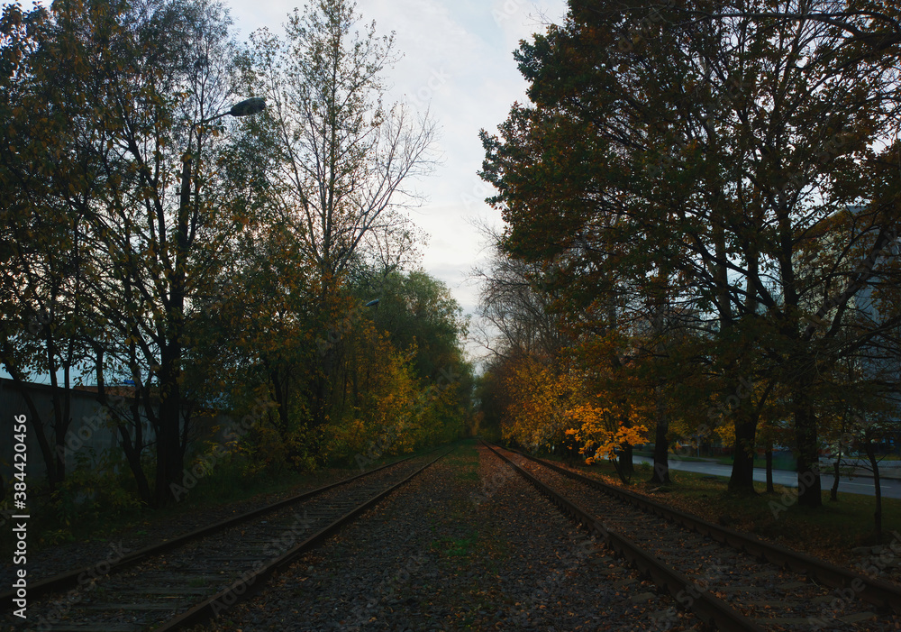 Empty vintage railroad tracks background