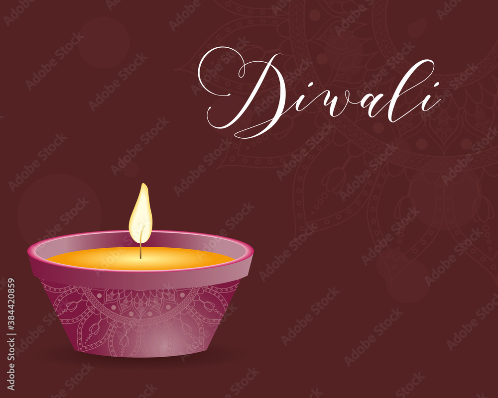 happy diwali celebration lettering with candle in brown background happy diwali celebration lettering with candle in brown background