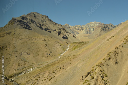 Driving through the windy mountain roads of the high Andes between Chile and Argentina photo