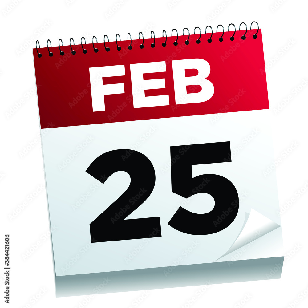 February 25th on a calendar page - illustrated. February 25th on a calendar page - illustrated.