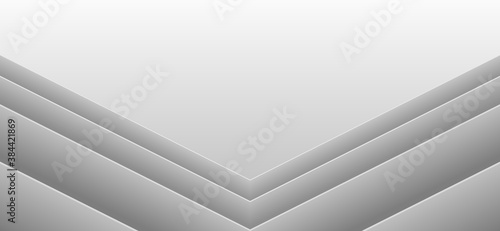 White arrowhead abstract background. Right angle frame, gradient light to dark tones. Templates for business card, cover, brochure, flyer, pages, poster, banner, web design. Vector illustration.