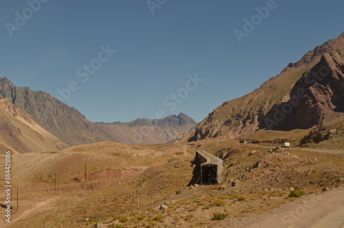 Driving through the windy mountain roads of the high Andes between Chile and Argentina photo