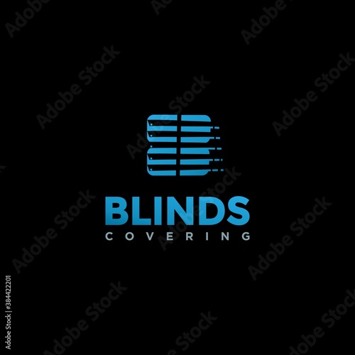 Window blinds covering logo company