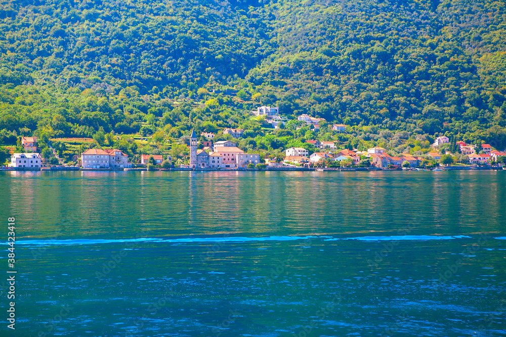 Kotor Bay coast scenery . Coastal town in Montenegro 