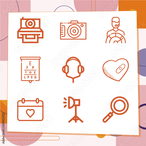 Simple set of 9 icons related to focus