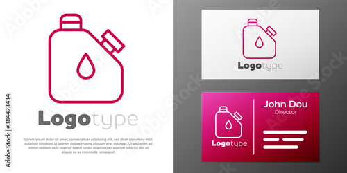 Logotype line Canister for flammable liquids icon isolated on white background. Oil or biofuel, explosive chemicals, dangerous substances. Logo design template element. Vector.