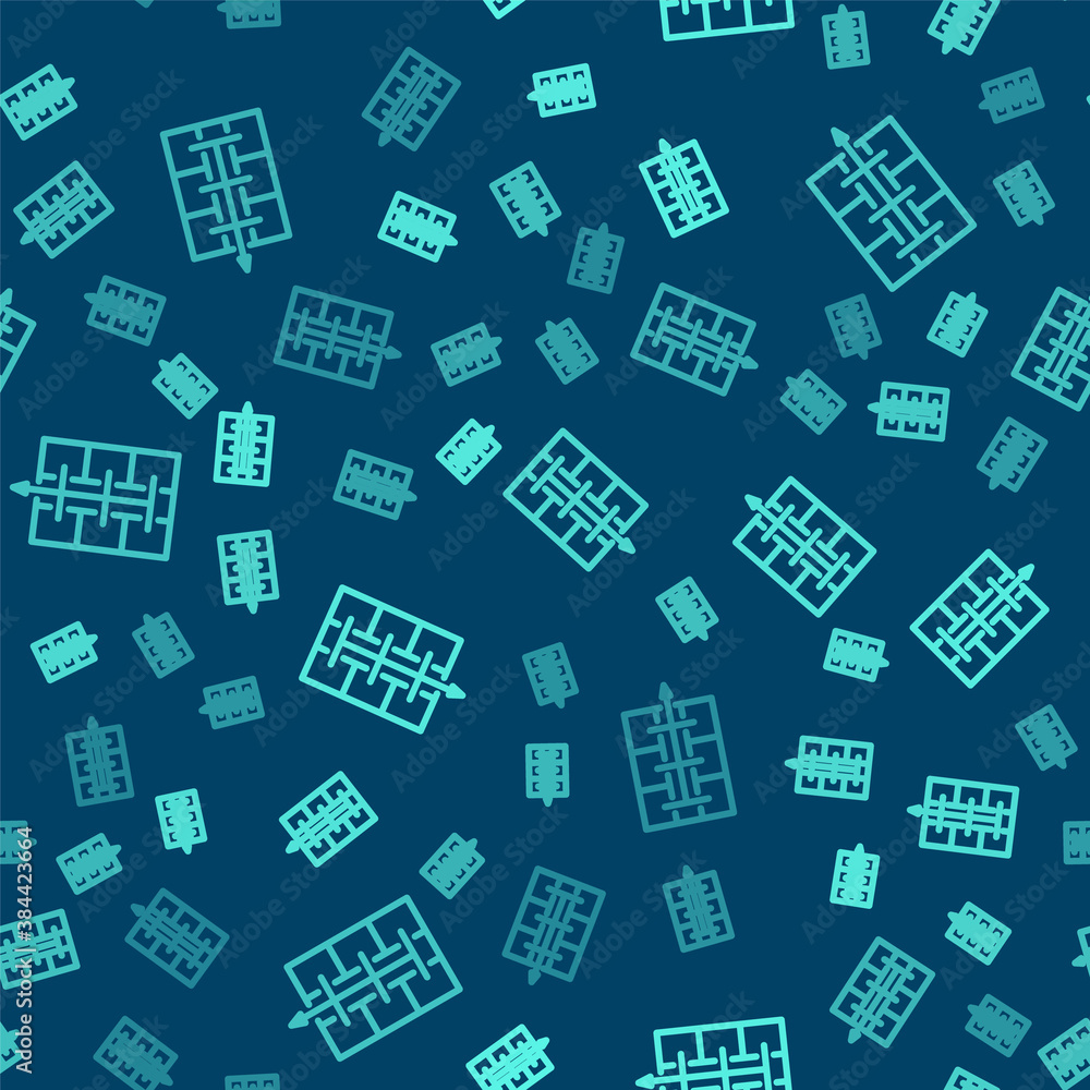 Green line Evacuation plan icon isolated seamless pattern on blue background. Fire escape plan. Vector. Green line Evacuation plan icon isolated seamless pattern on blue background. Fire escape plan. Vector.