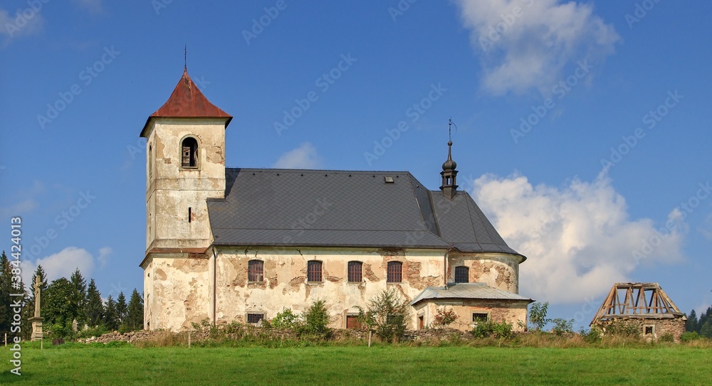 derelict church on the Czech-Polish border in Central Europe