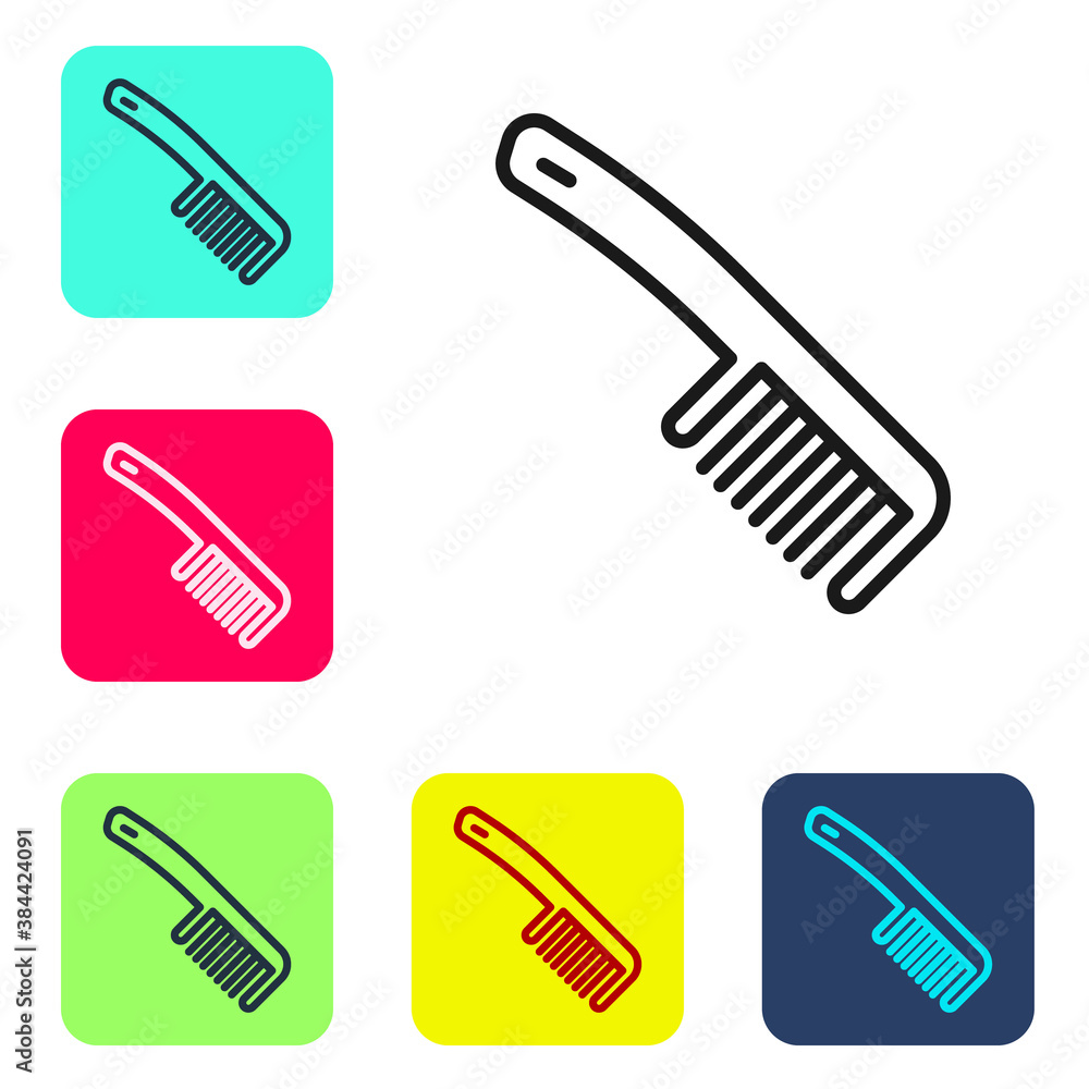 Black line Hairbrush icon isolated on white background. Comb hair sign. Barber symbol. Set icons in color square buttons. Vector. Black line Hairbrush icon isolated on white background. Comb hair sign. Barber symbol. Set icons in color square buttons. Vector.