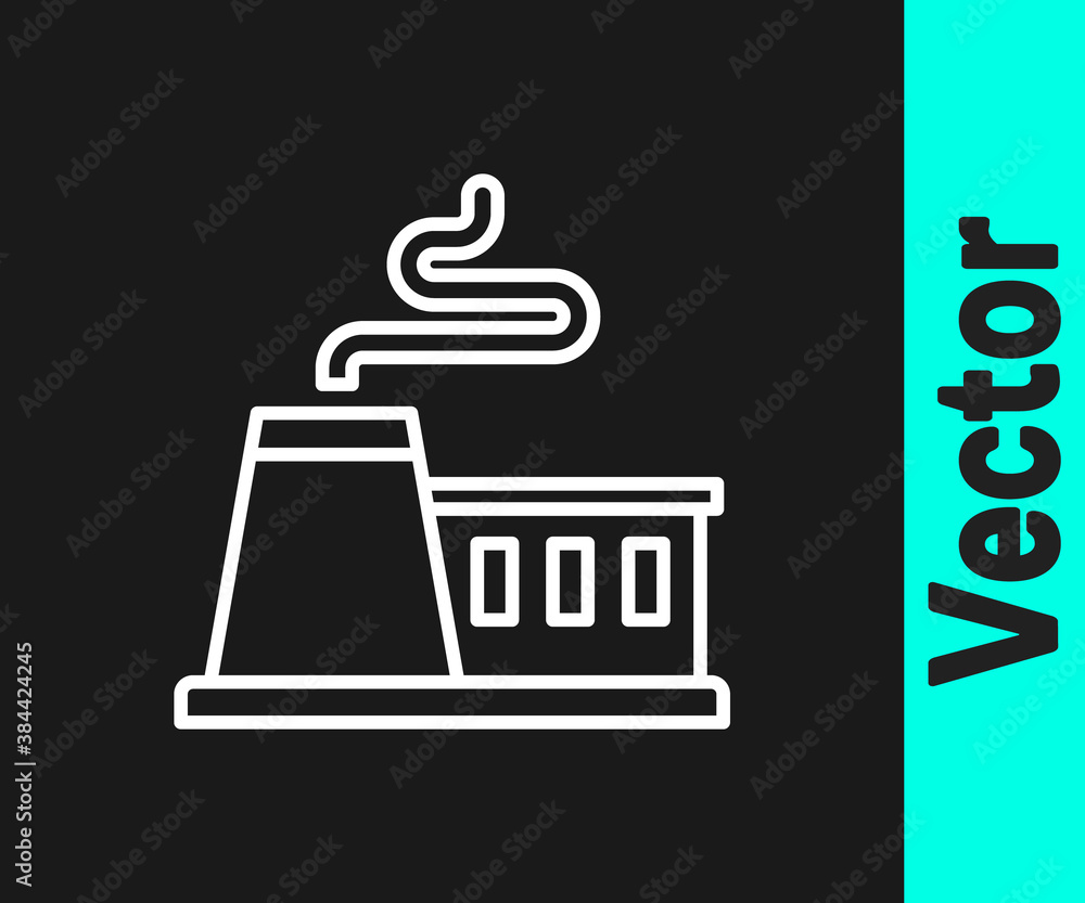 White line Factory icon isolated on black background. Industrial building. Vector. White line Factory icon isolated on black background. Industrial building. Vector.