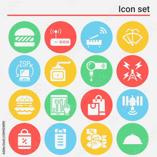 16 pack of dish  filled web icons set