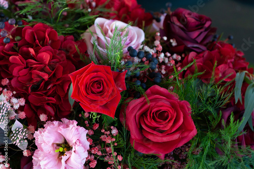 Beautiful flower arrangement of red flowers close up